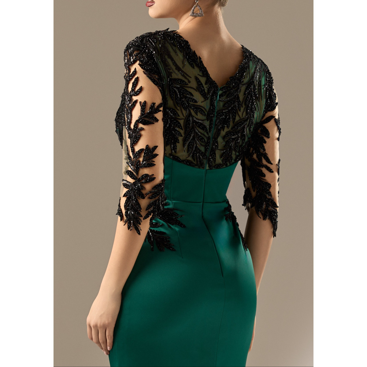 Rochie Lunga din Tafta cu Maneci 3/4