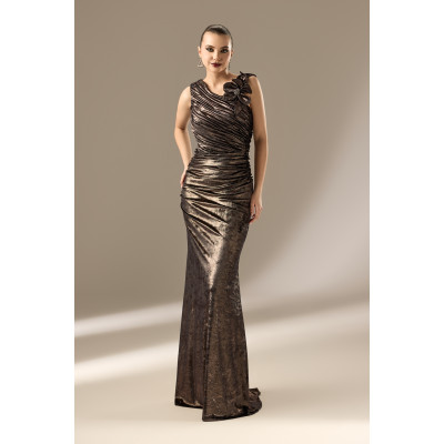 Rochie din Catifea cu Floare Aplicata pe Umar