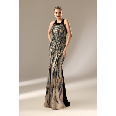 Rochie Lunga Sirena din Dantela si Catifea