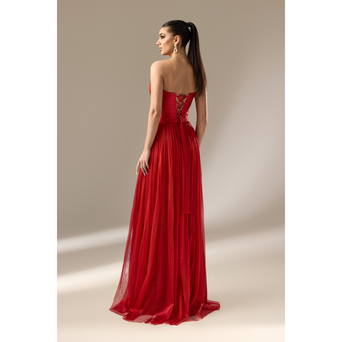 Rochie din Tulle de Matase Peliculizat cu Fronseu Suprapus