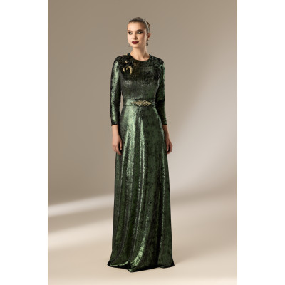 Rochie de Seara din Catifea cu Maneci Lungi