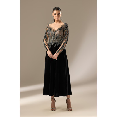 Rochie Neagră cu Aplicații Midnight